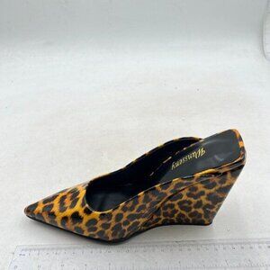 Wansseny Leopard Women Casual Pointed Toe Slide Mules Wedge Heel Sandals Slip On